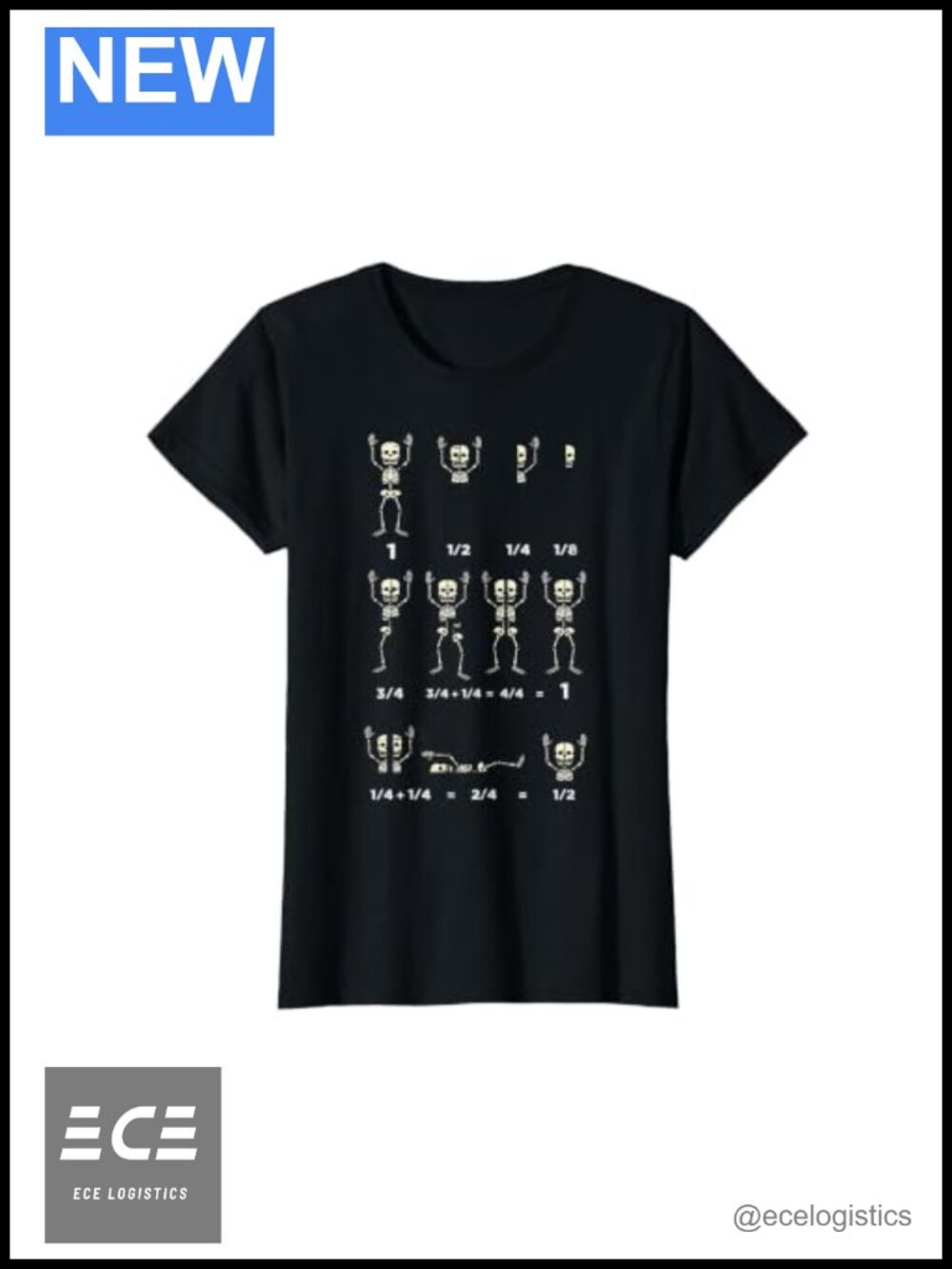Halloween Skeleton Math Fraction Teacher T-Shirt Cotton Tee